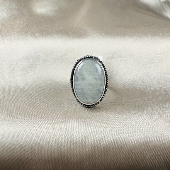 Handmade Moonstone Ring Oval Gemstone With Silver Rope Border Jewelry Size 8.5 - Picture 1 of 5